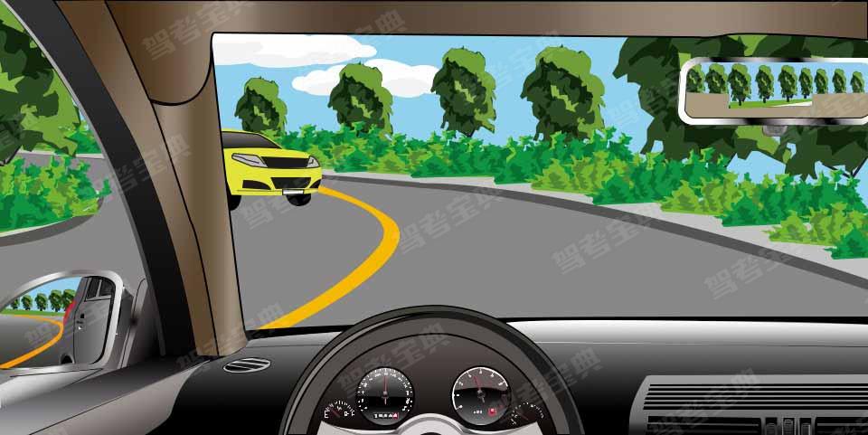 如图所示,在这种情况下要充分减速靠右行驶.