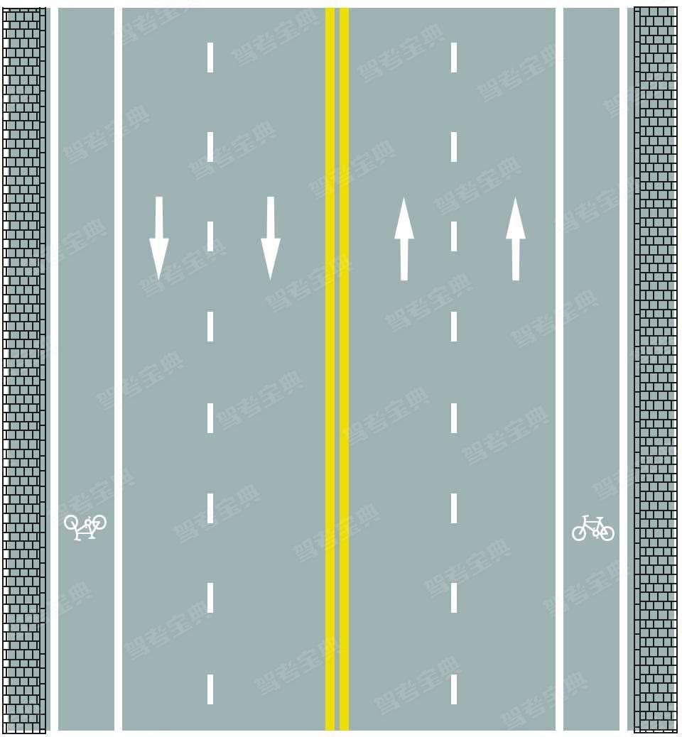 a,单向行驶车道分界线 b,双侧可跨越同向车道分界线 c,禁止跨越对向